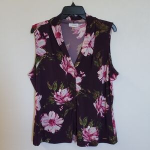Calvin Klein Burgundy Floral Sleeveless Slip-On Top XL